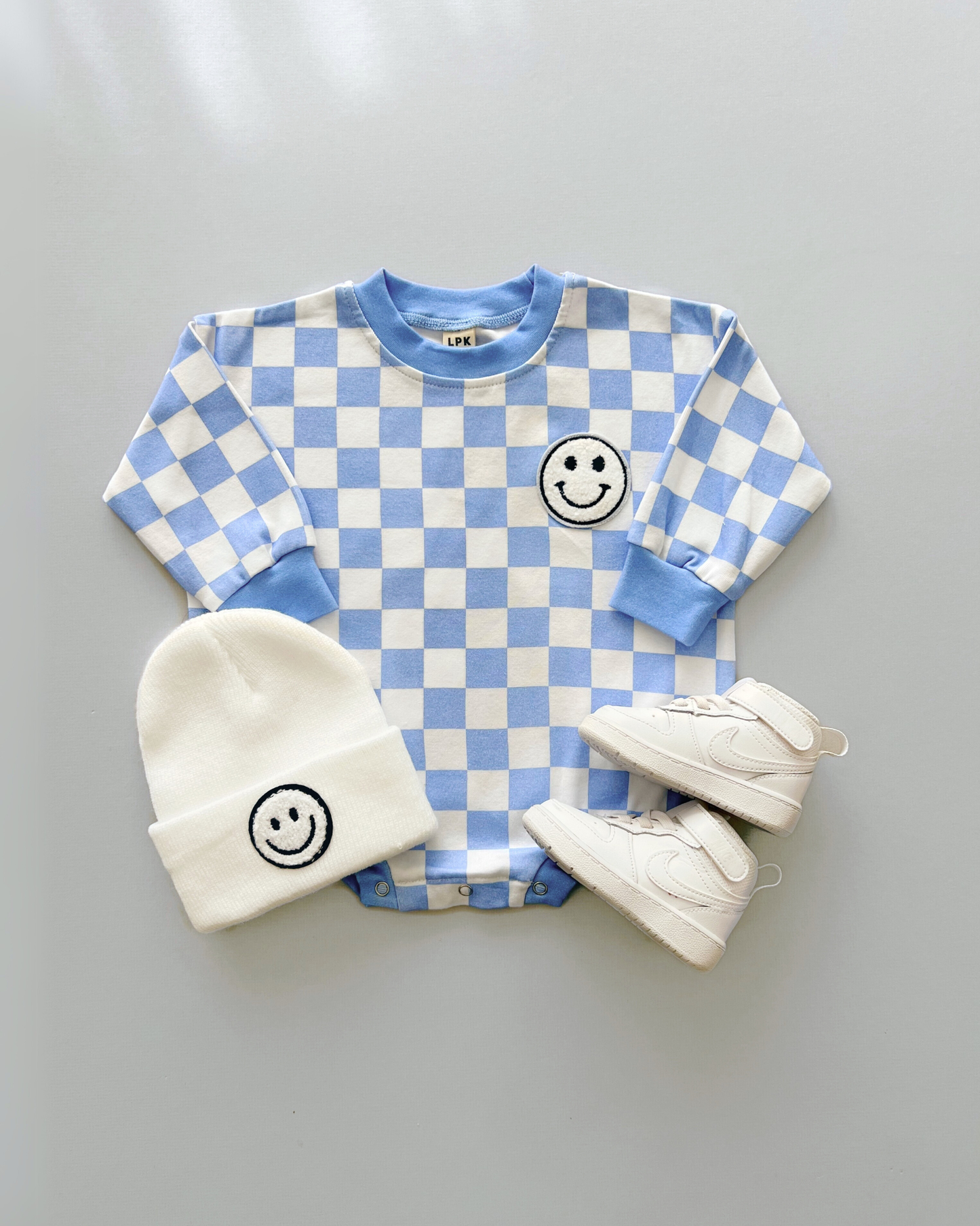 Checkered Smiley Bubble Romper