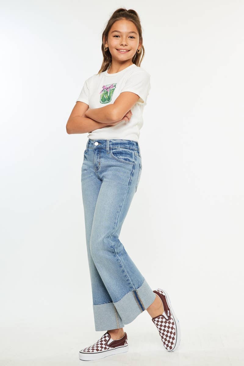 Mid Rise Wide Leg Cropped Flare Jeans
