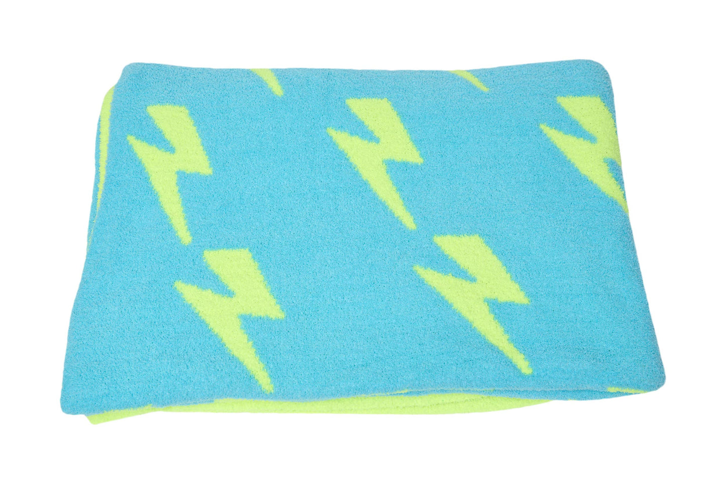 Lightning Plush Throw Blankets | Sky Blue & Lime Green