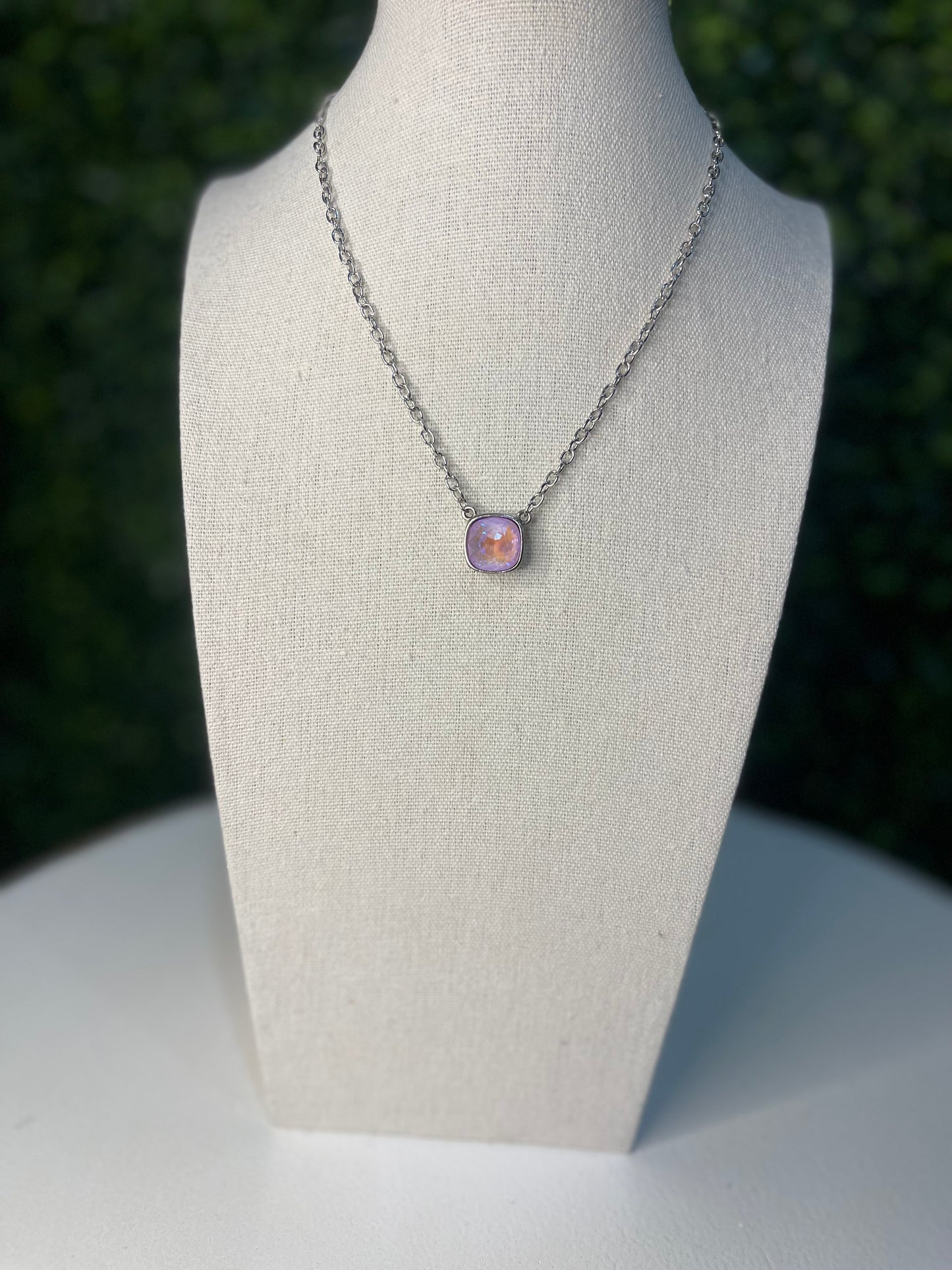 Austrian Square Crystal Necklace | Purple