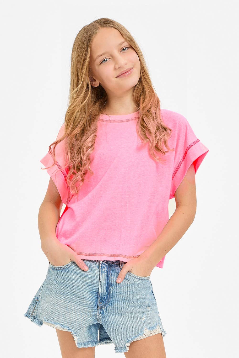 Open Back Reverse Stitched Top | Neon Coral