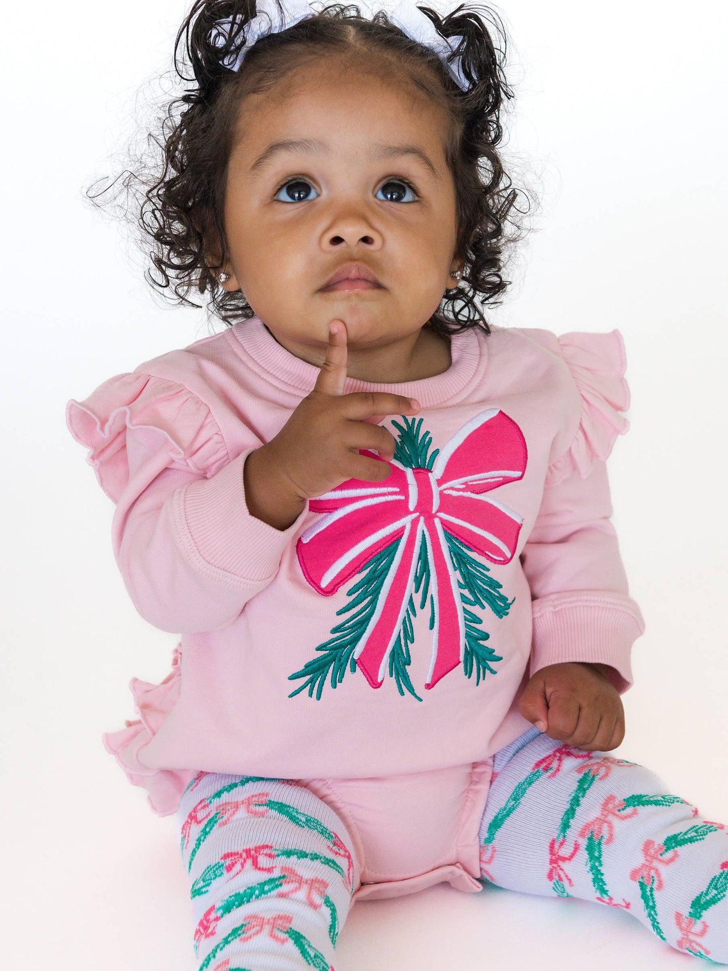 Mistletoe Bow Bubble Romper + Tinsel Tidings Footless Ruffle Tights