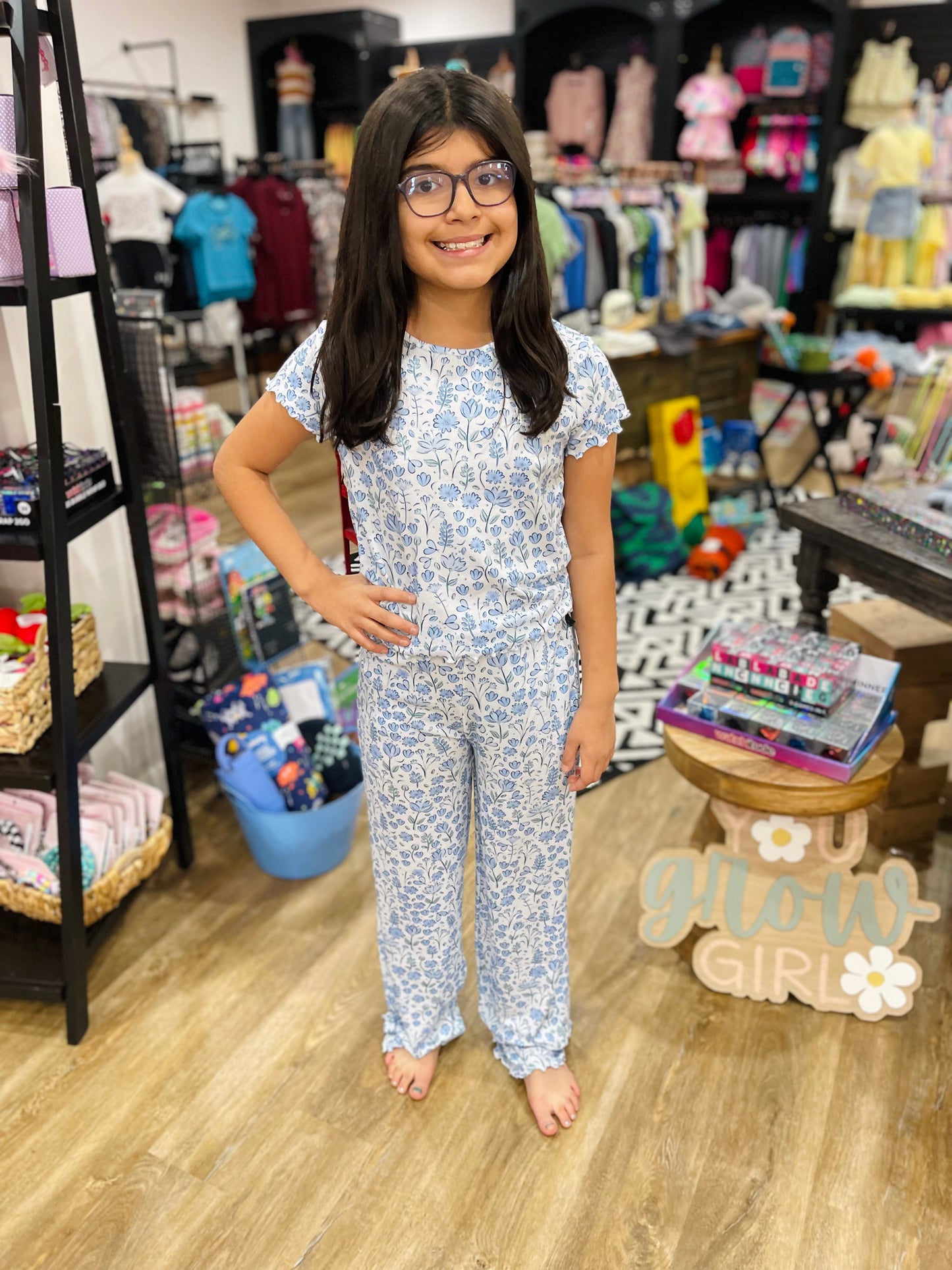 Blue Flower Pajama Set