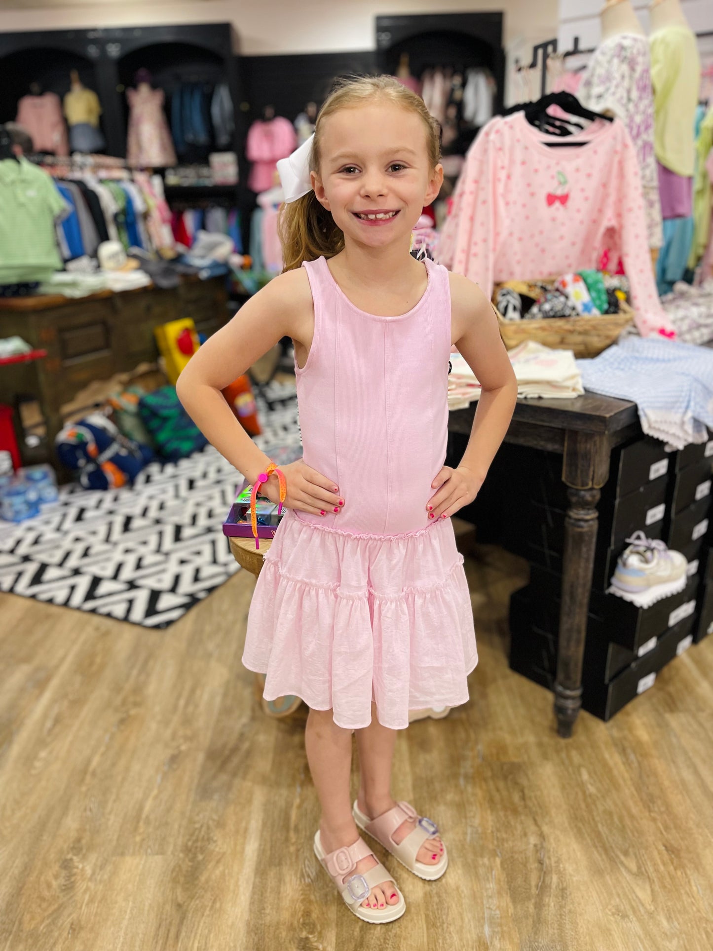 Mixed Media Drop Waist Dress | Pink Guava