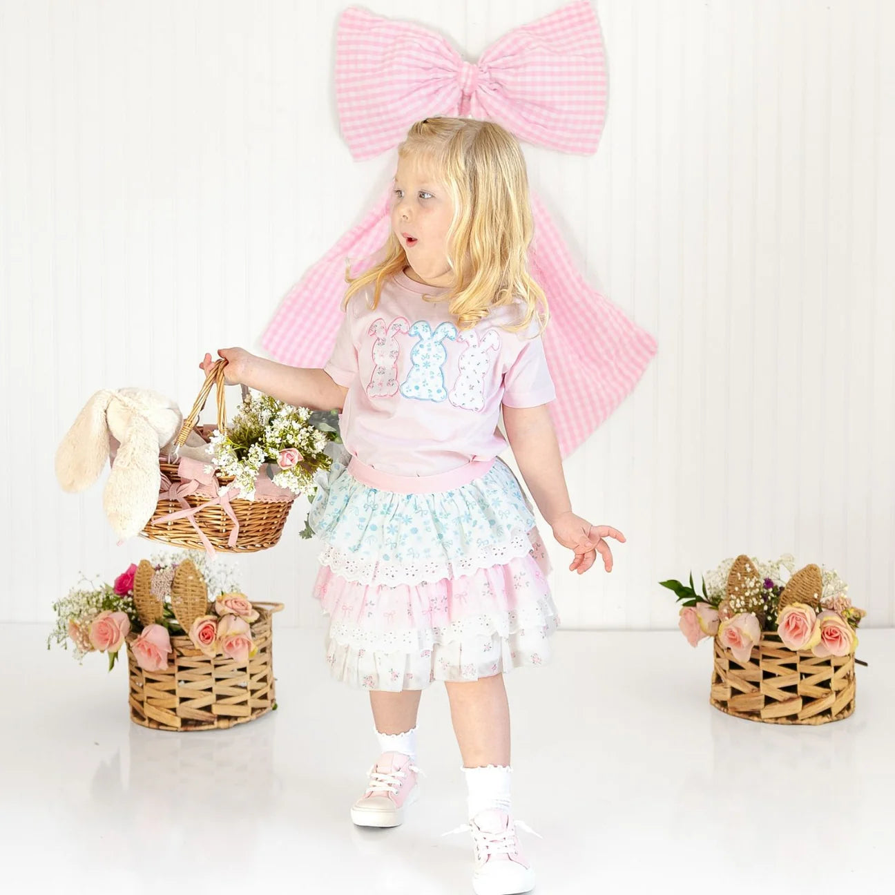 Floral Bunny Patch Tee | Light Pink