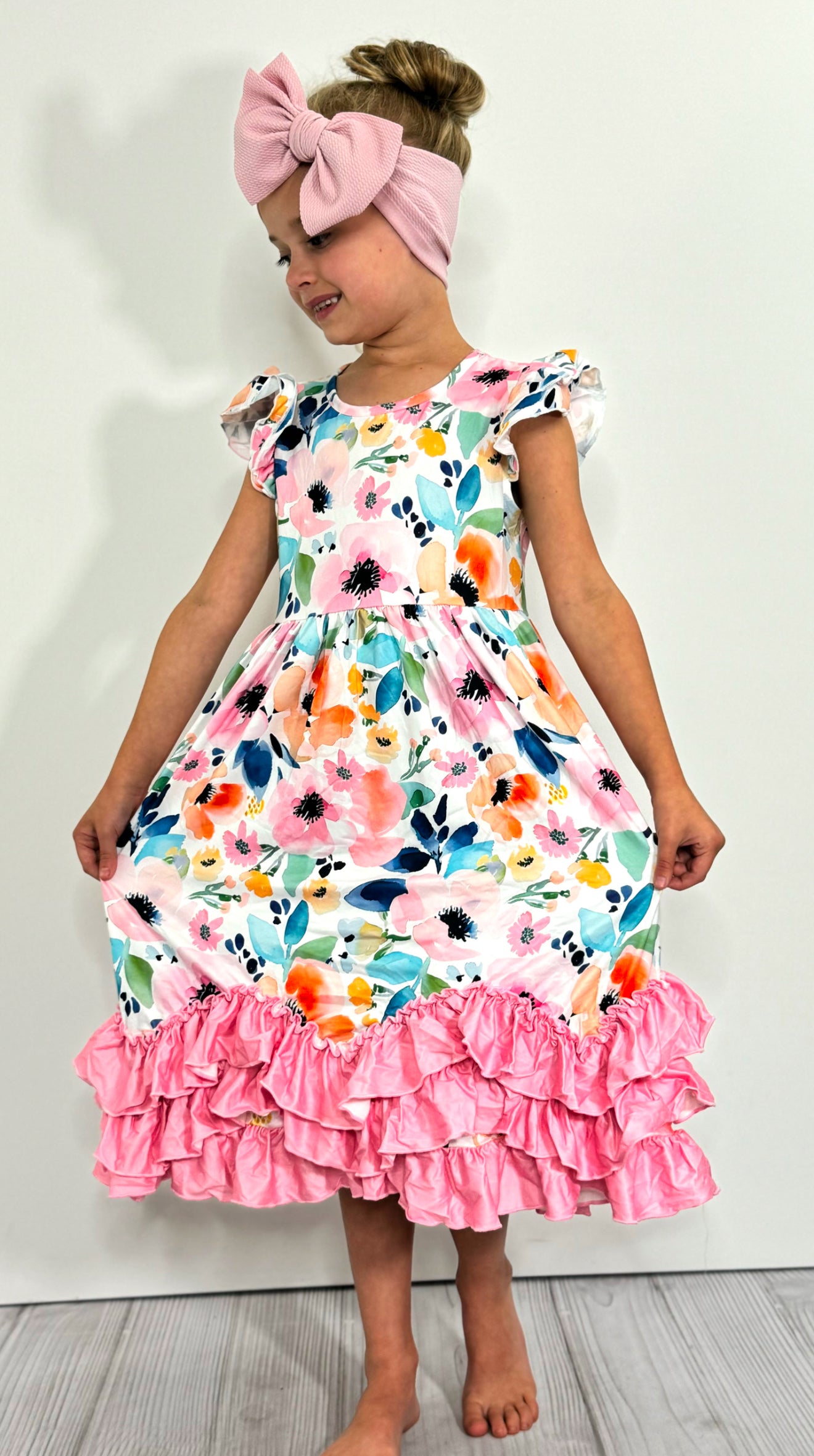 Watercolor Whisper Ruffle Maxi Dress