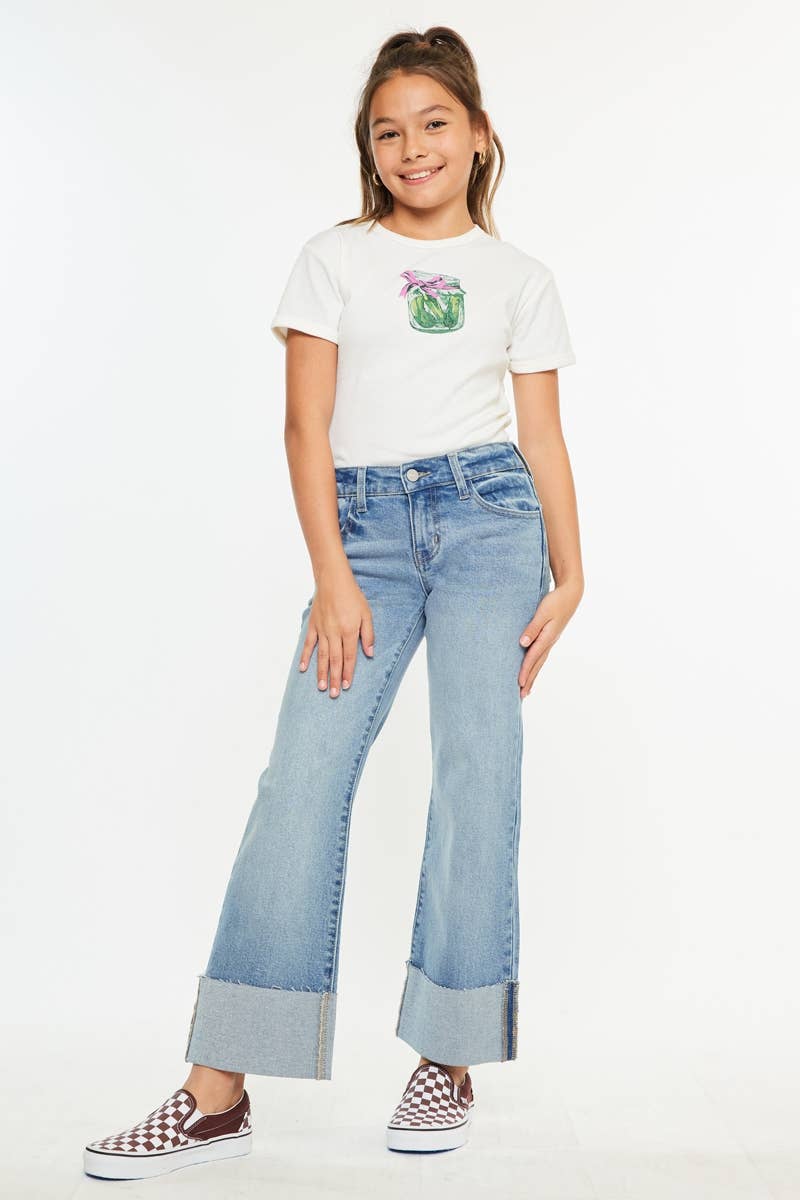 Mid Rise Wide Leg Cropped Flare Jeans