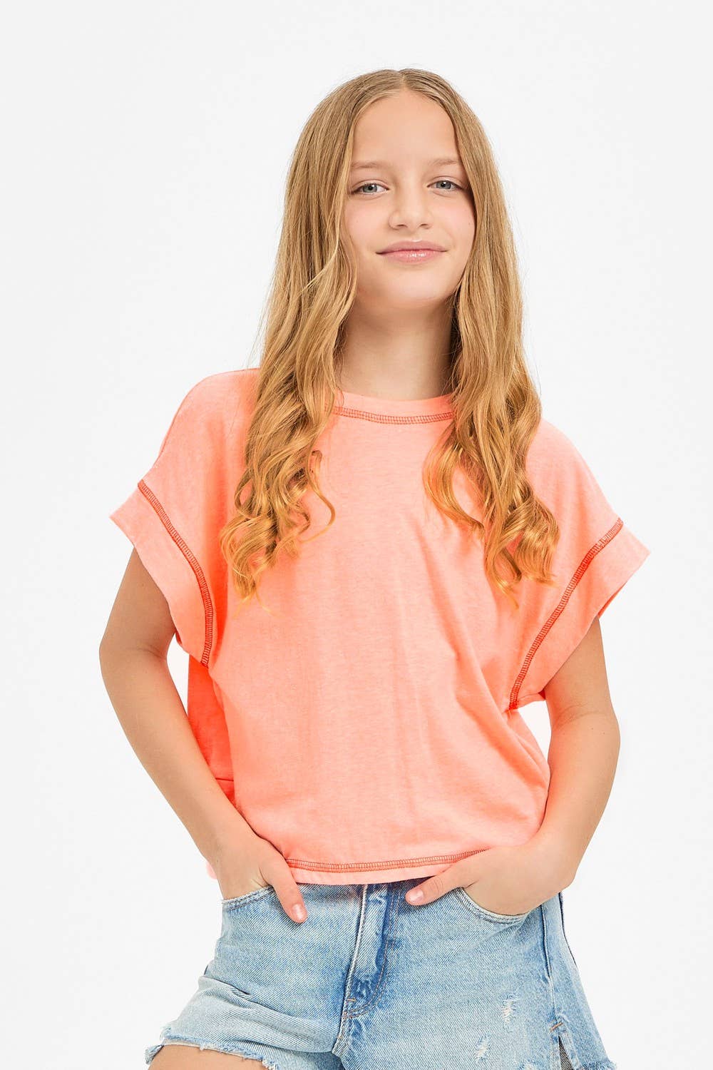 Open Back Reverse Stitched Top | Neon Coral