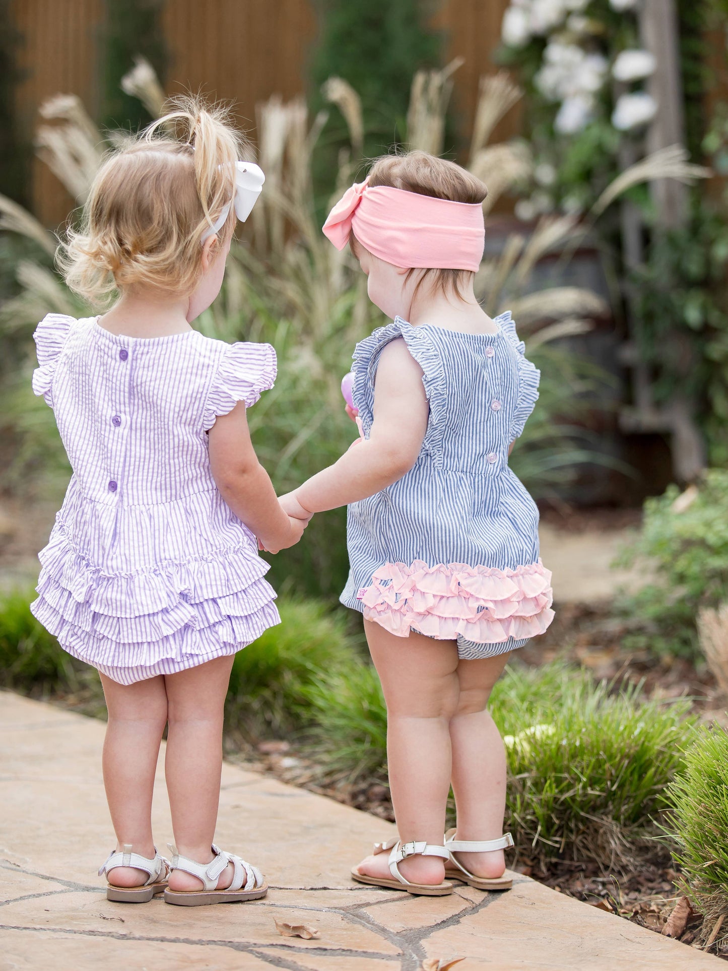 Classic Blue Seersucker Ruffle Bubble Romper