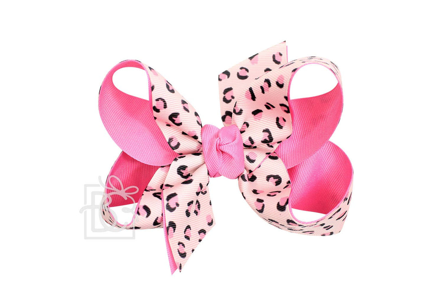 LAYERED LEOPARD BOW ON CLIP: 6.5" Jumbo - 2.25" & 2" Ribbons on Lg. Alligator Clip / OATMEAL/MULTI LEOPARD