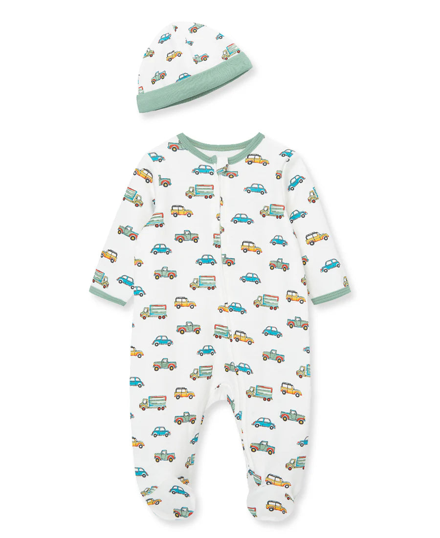 Automobiles Zipper Footie + Hat