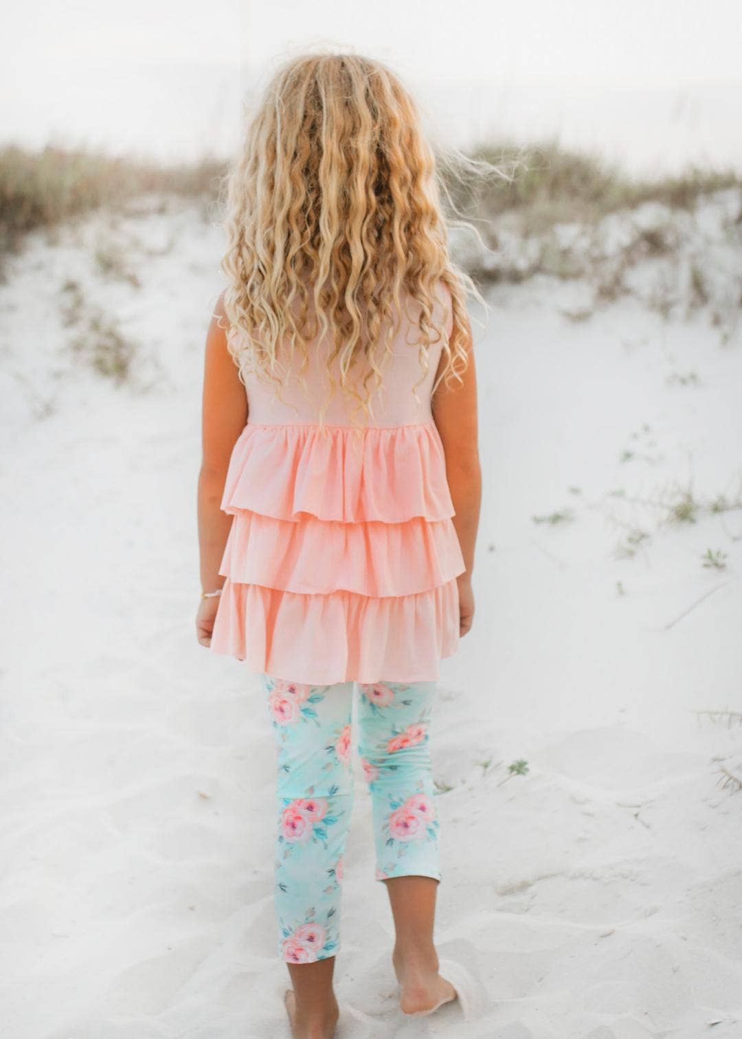Peach Floral Ruffle Button Spring Set