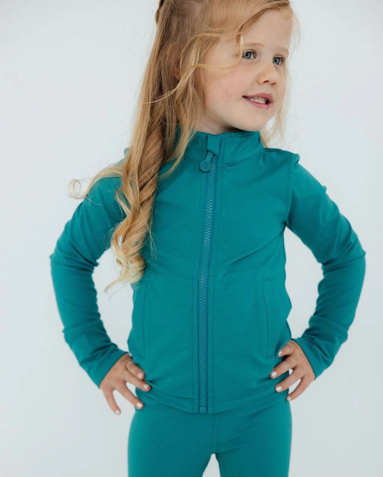 Turbo Teal Full Zip Ruffle Active Jacket