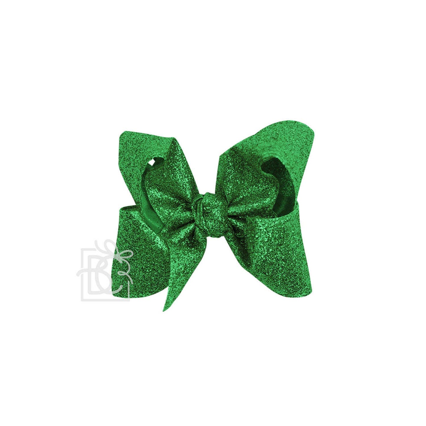 GLITTER METALLIC BOW ON CLIP: 6.5" Jumbo - 2.5" Ribbon on Lg. Alligator Clip / WHITE