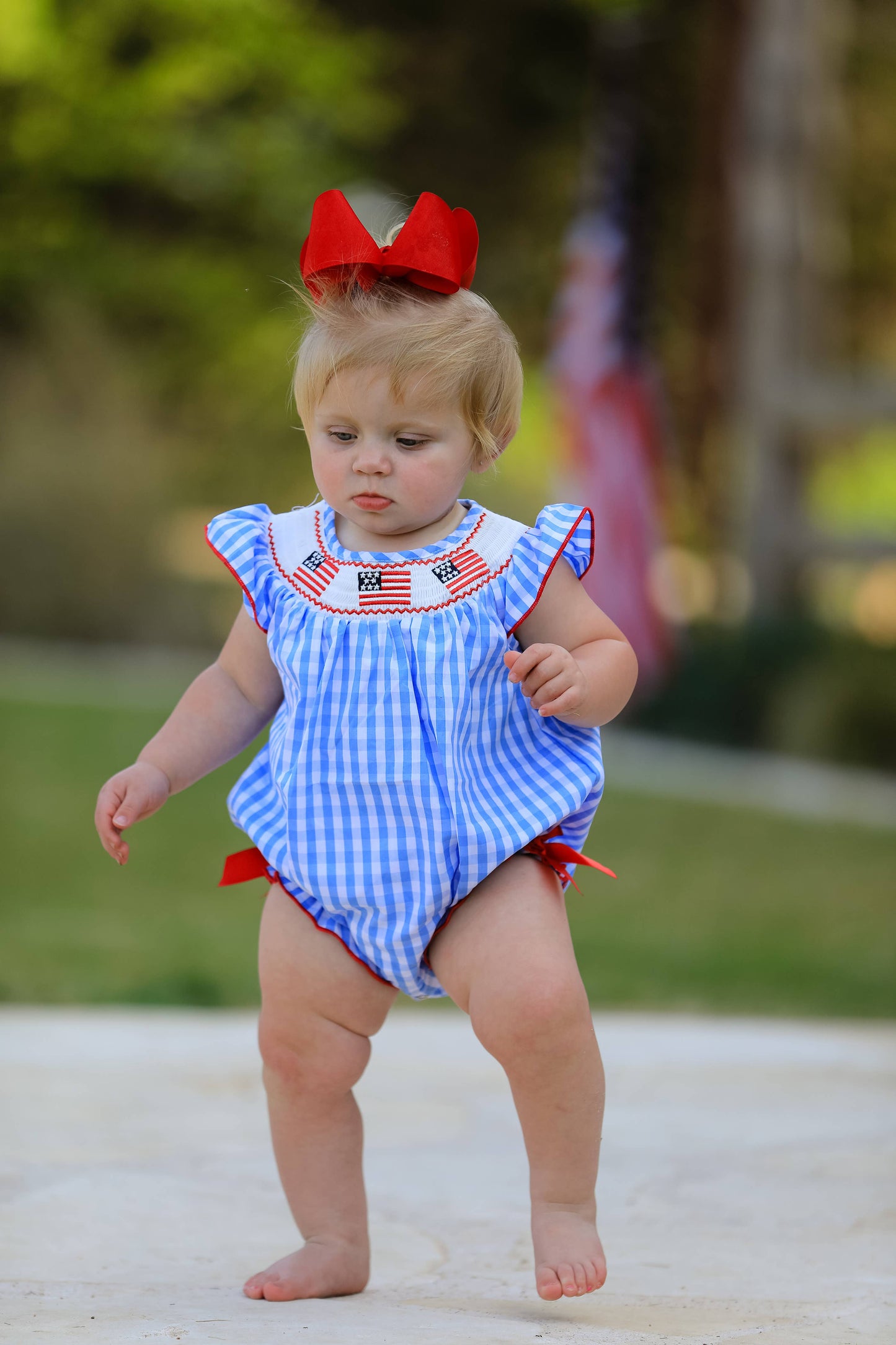 Flag Embroidery Smocked Bubble Romper