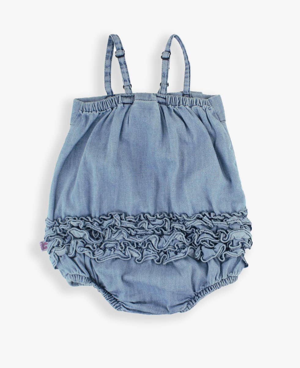 Light Wash Bow Front Bubble Romper