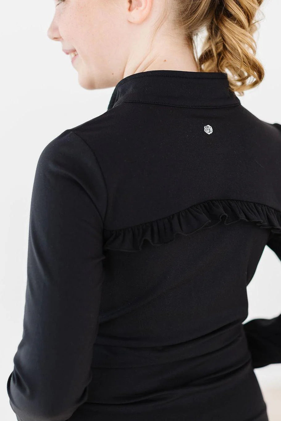 Balanced Black Full Zip Ruffle Active Jacket