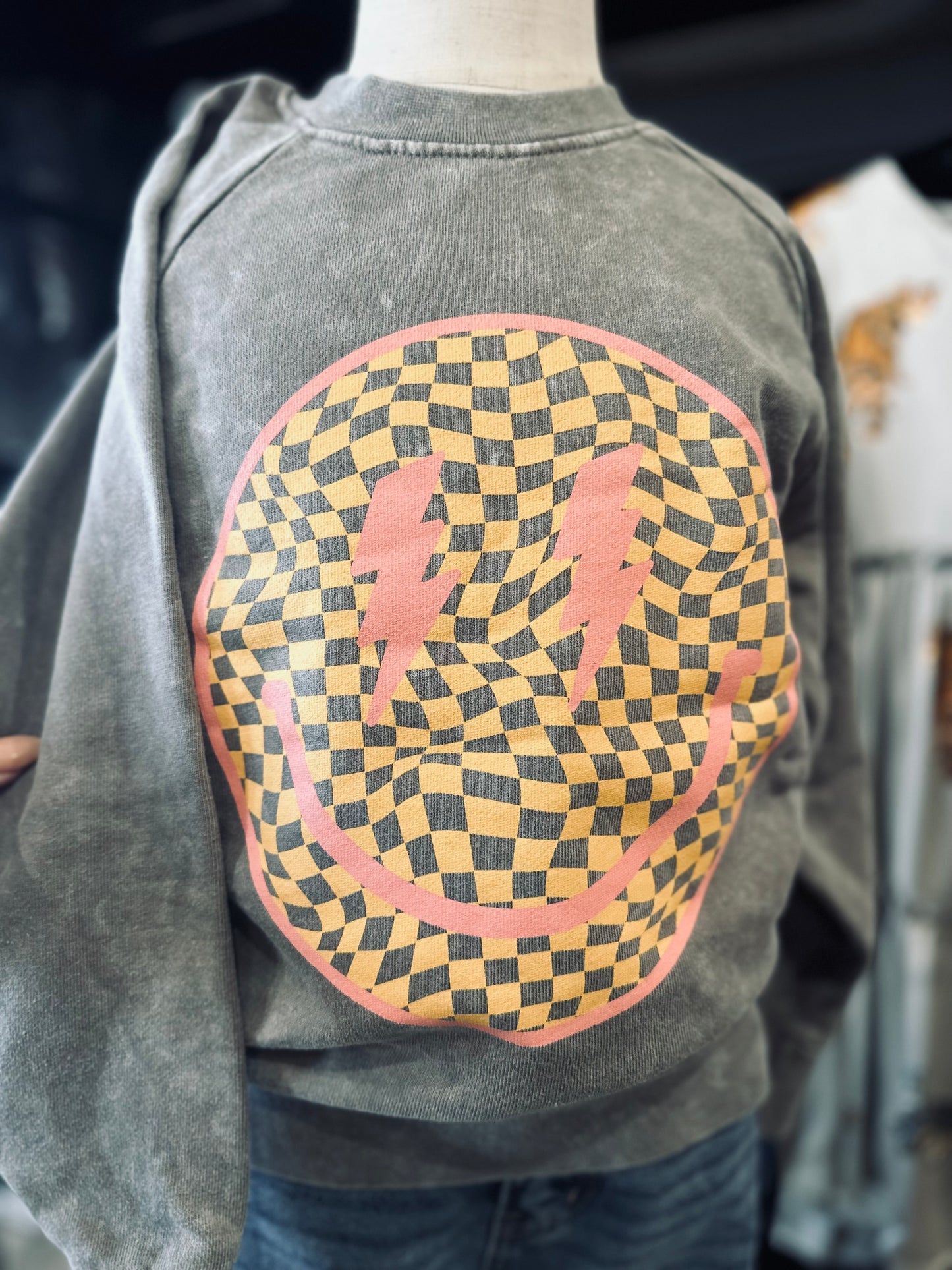 Smiley Acid Washed Sweatshirt