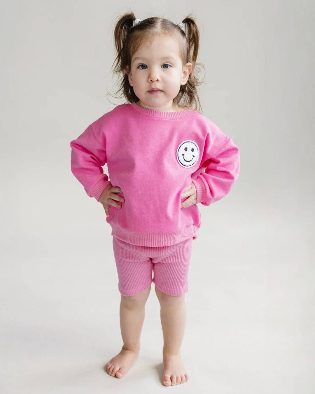 Pink Ribbed Biker Shorts Set