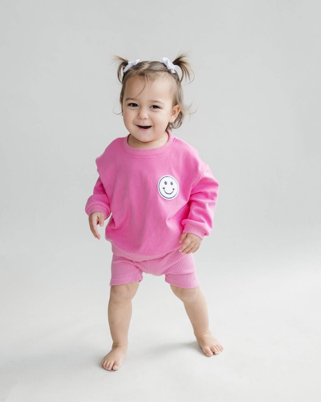 Pink Ribbed Biker Shorts Set
