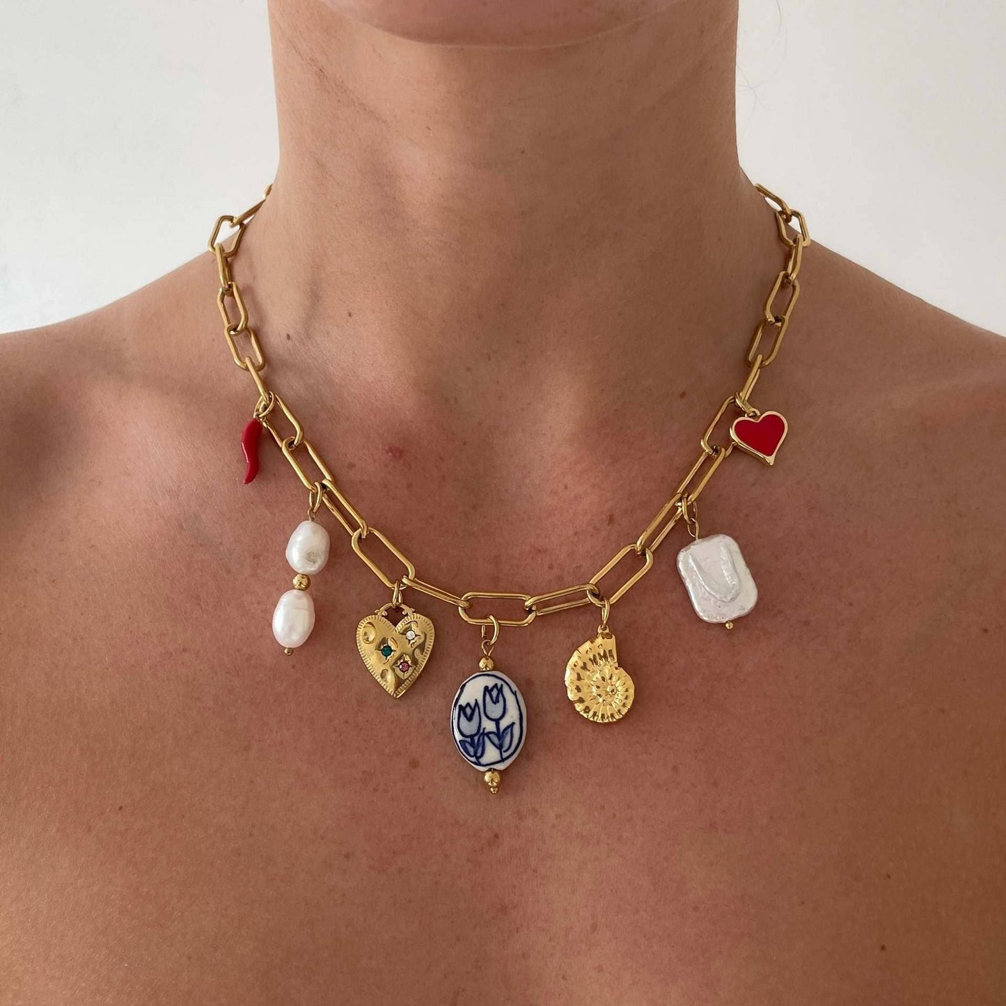 Chile Love | Stainless Steel Gold Charm Necklace