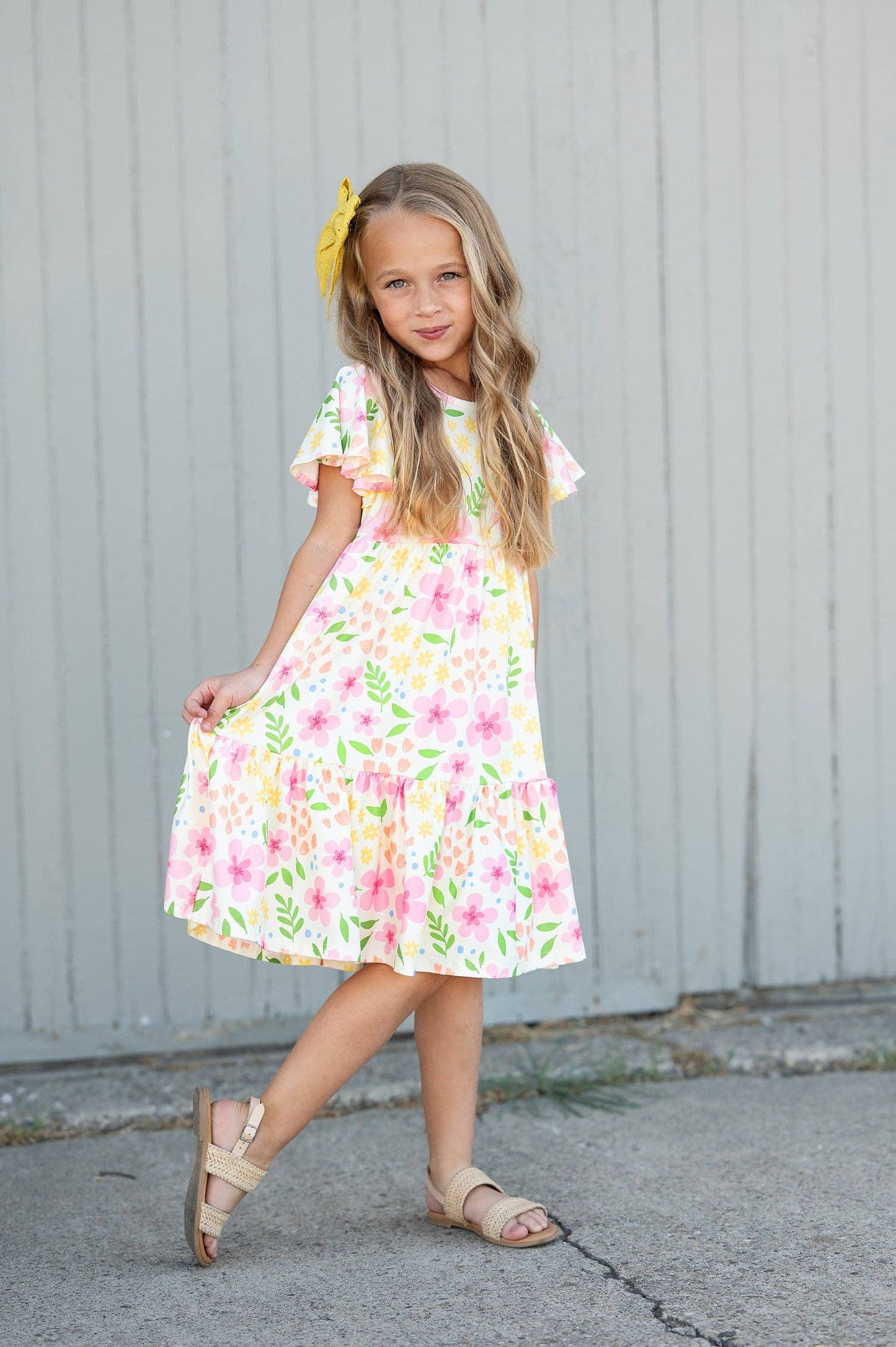 Emma Dainty Spring Floral Flutter Sleeve Twirl Dress