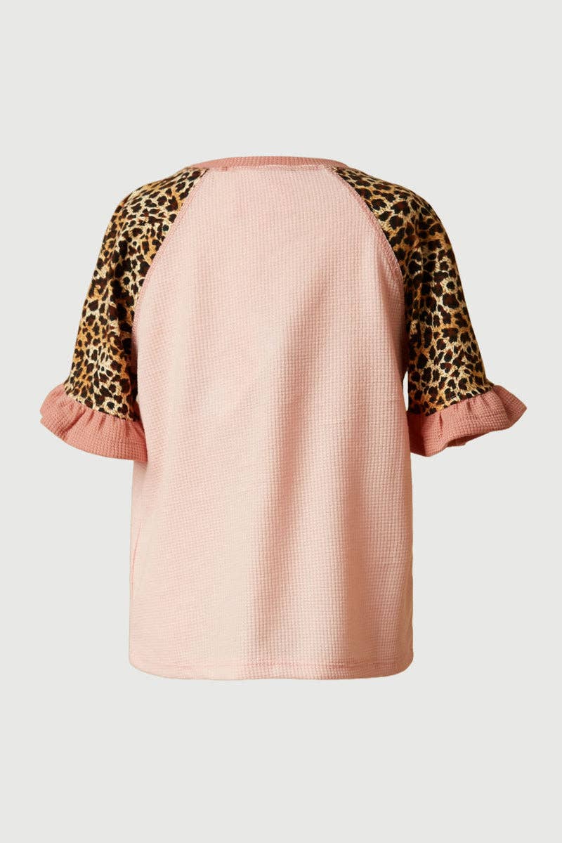 Leopard Sleeve Raglan Knit Top | Blush