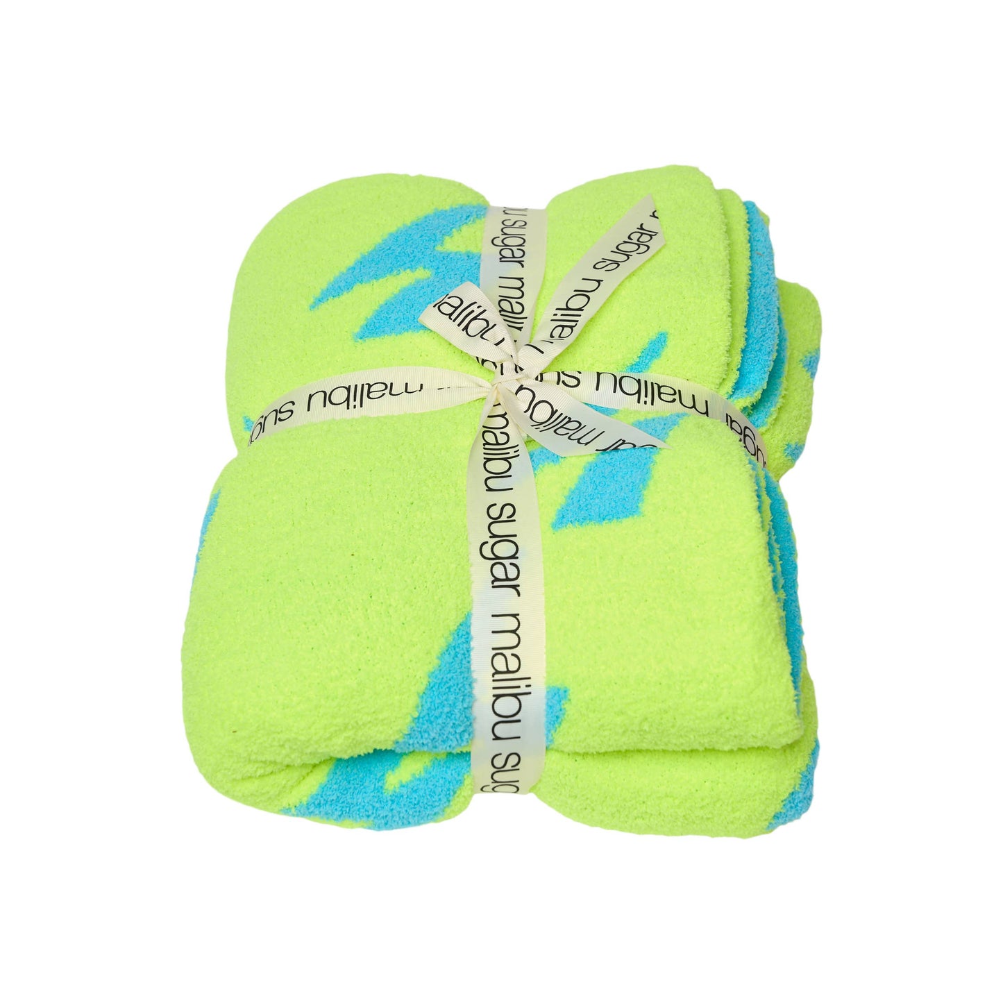 Lightning Plush Throw Blankets | Sky Blue & Lime Green