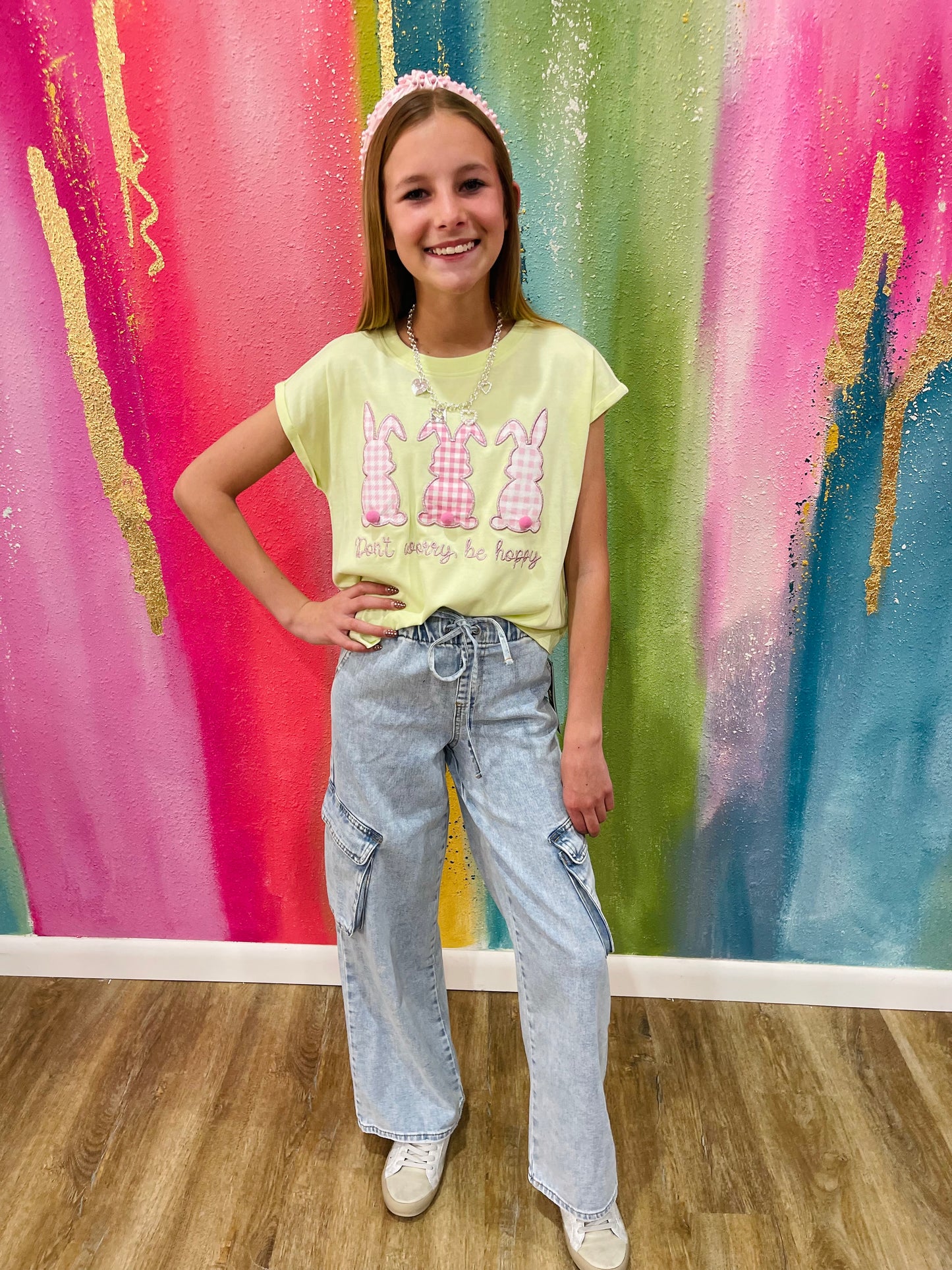 Don’t Worry Be Hoppy Applique Top | Lime