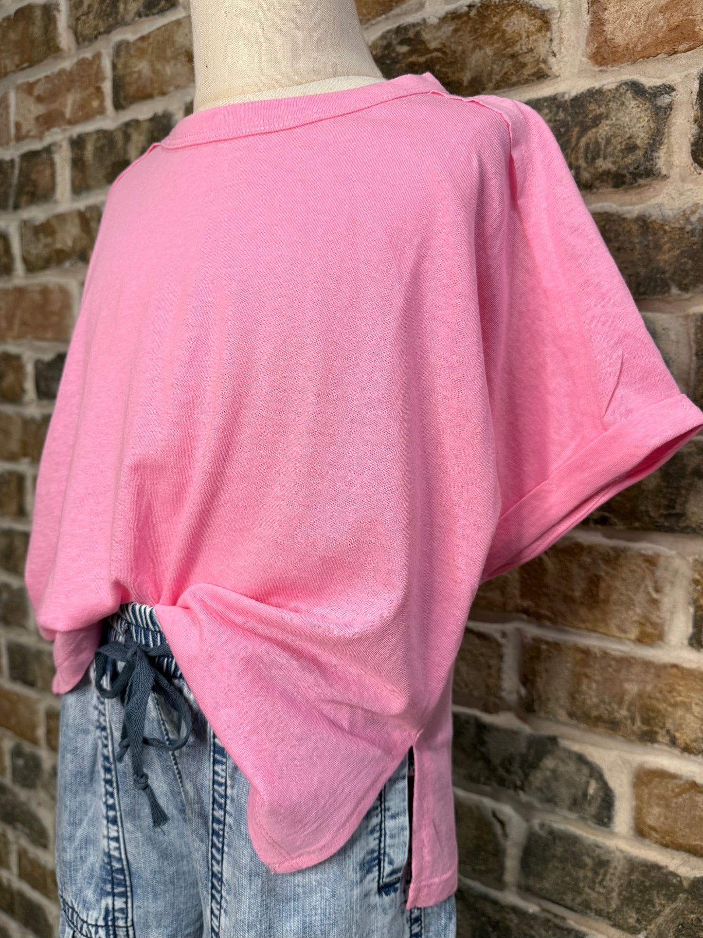 Pink Raw Edge Triblend Dolman Tee