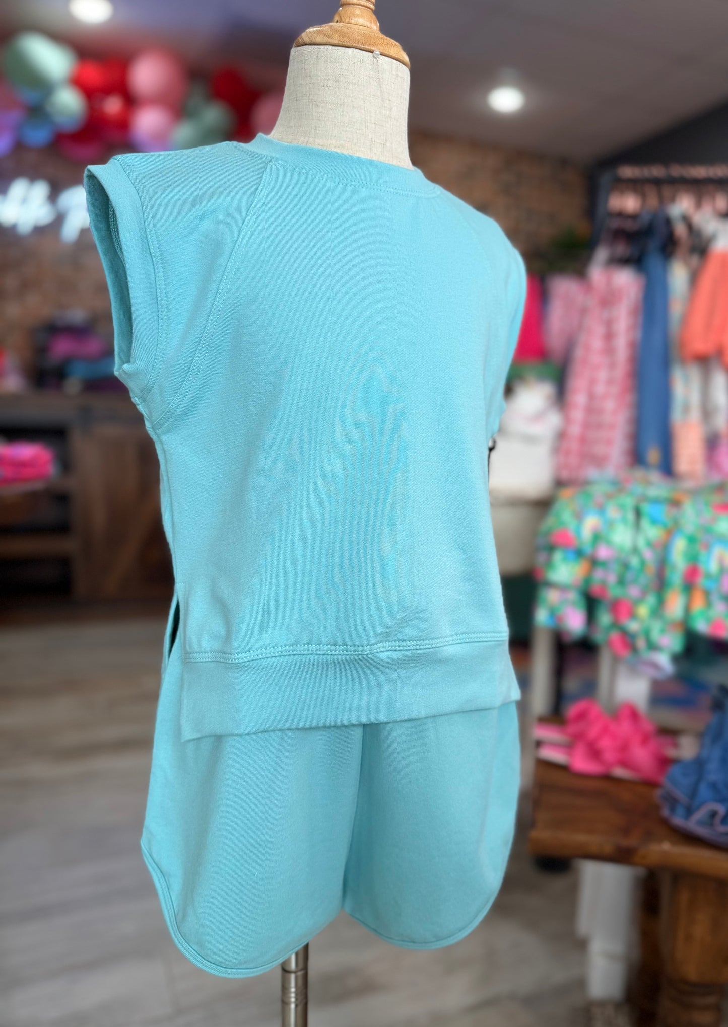 French Terry Raglan Tank + Dolphin Shorts Set | Aqua