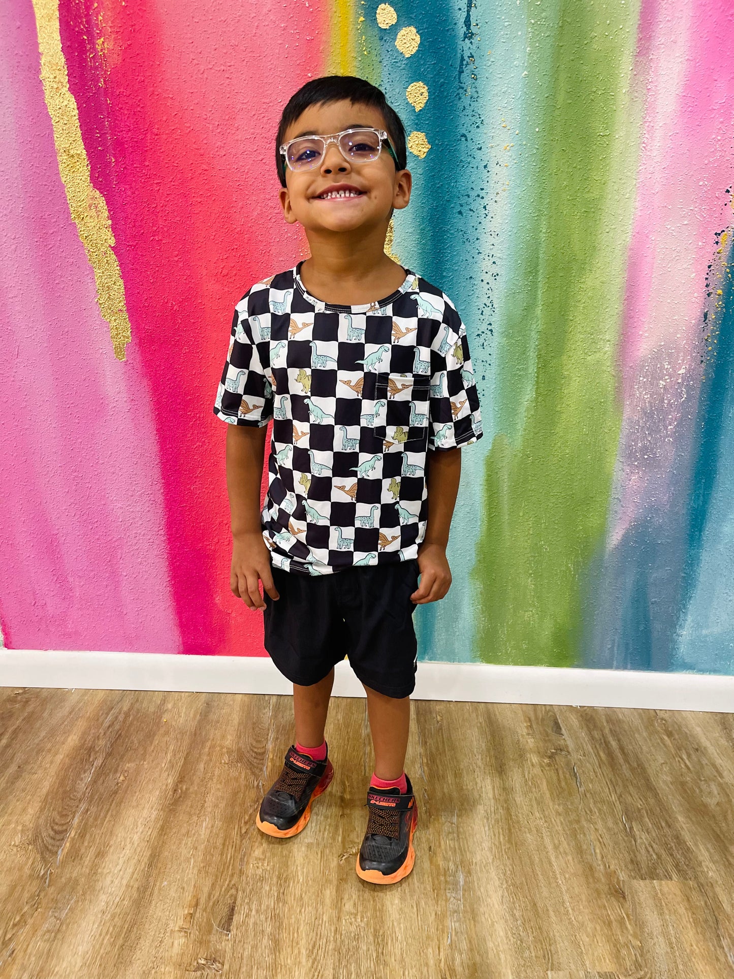 Dino Checkers Pocket Tee