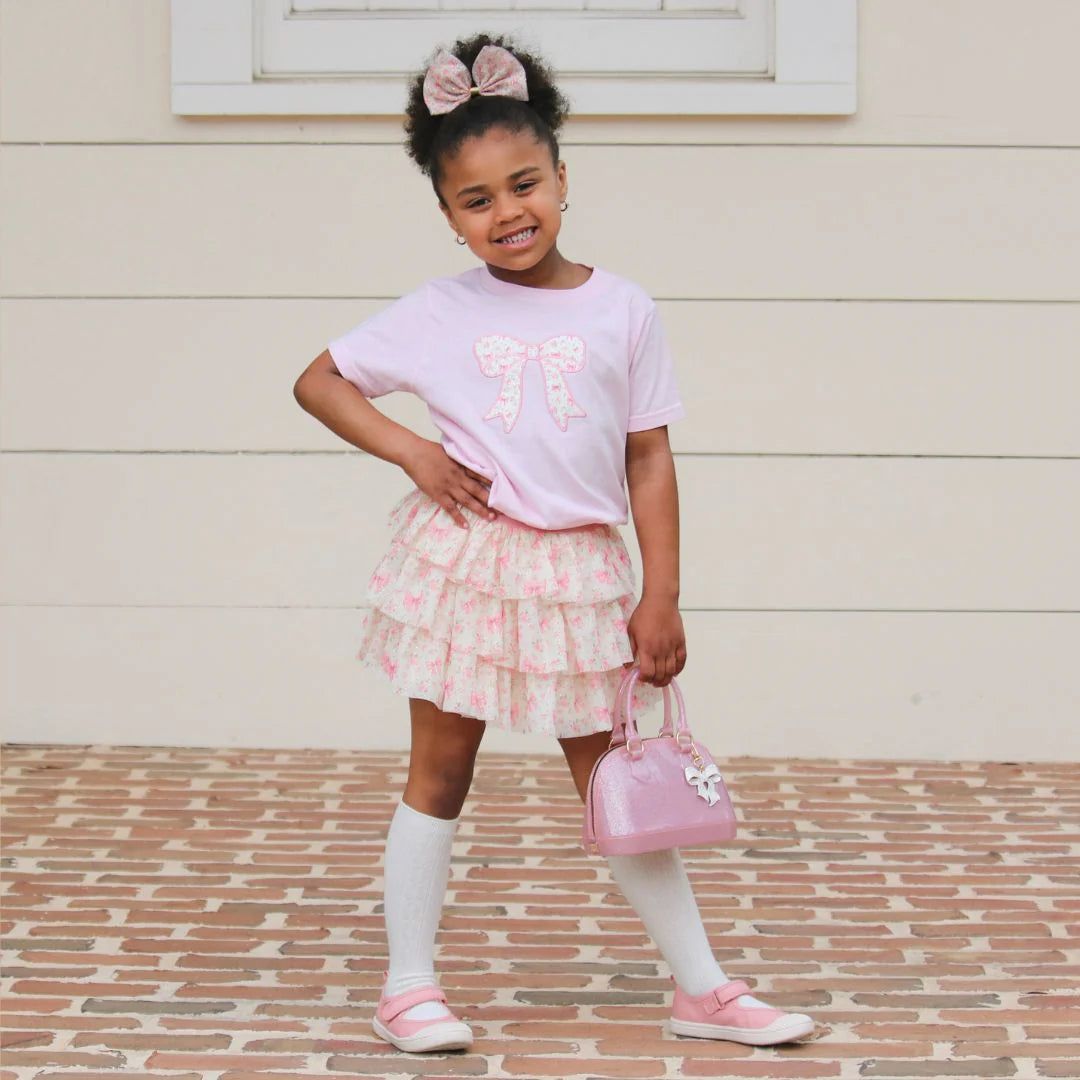 Ditsy Floral Bow Patch Short Sleeve T-Shirt