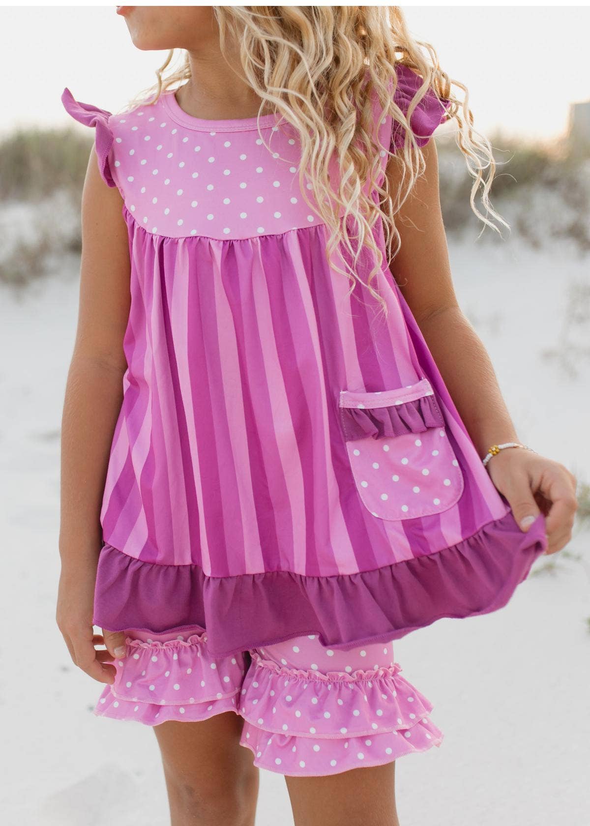 Purple Polka Dot Spring Shorts Set