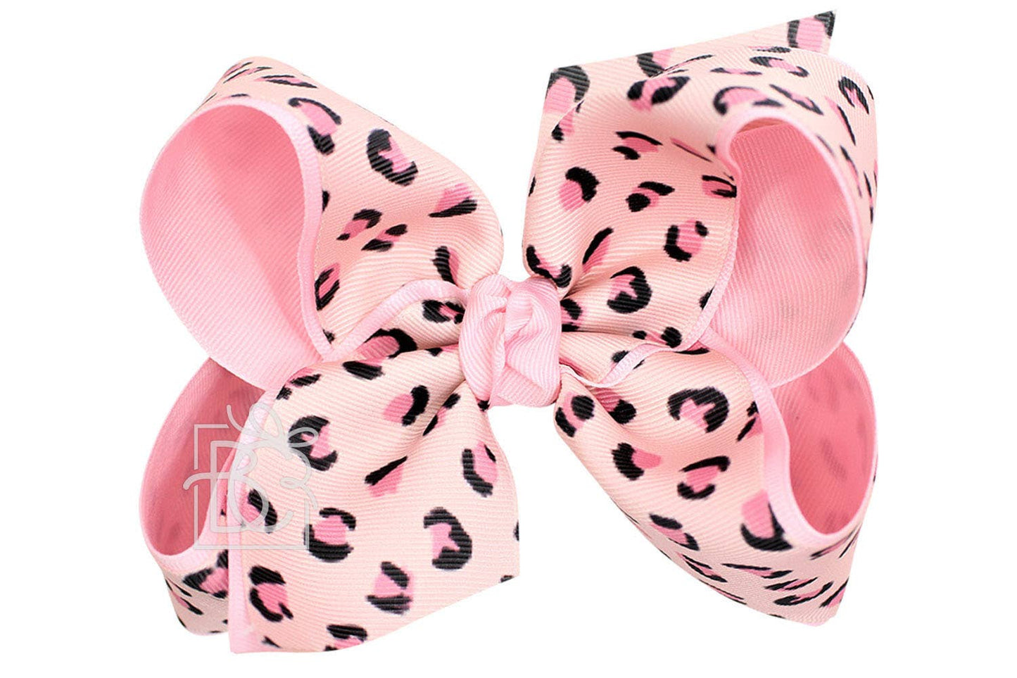 LAYERED LEOPARD BOW ON CLIP: 6.5" Jumbo - 2.25" & 2" Ribbons on Lg. Alligator Clip / OATMEAL/MULTI LEOPARD