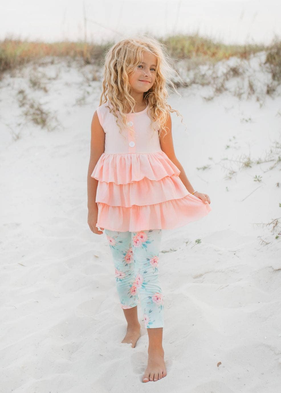 Peach Floral Ruffle Button Spring Set
