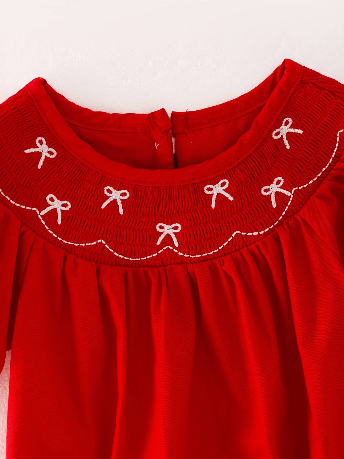 Smocking Bow Embroidery Red Romper