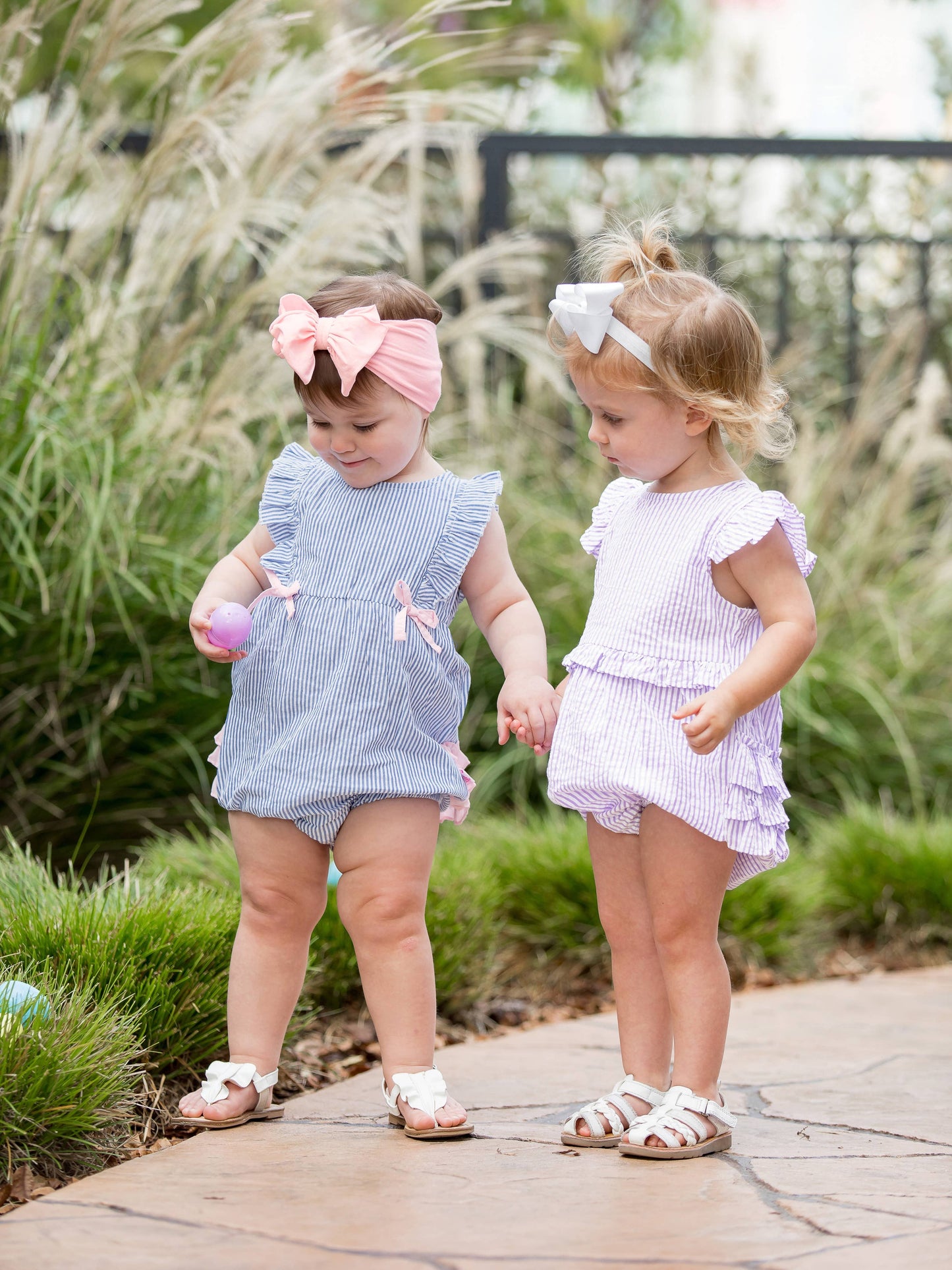 Classic Blue Seersucker Ruffle Bubble Romper
