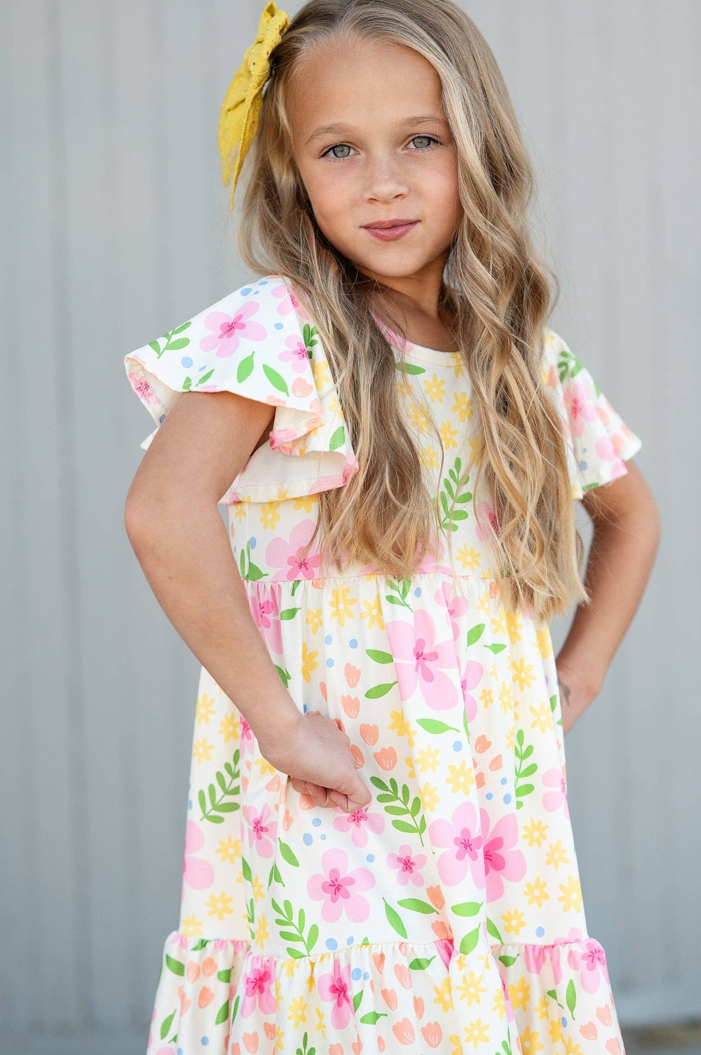 Emma Dainty Spring Floral Flutter Sleeve Twirl Dress