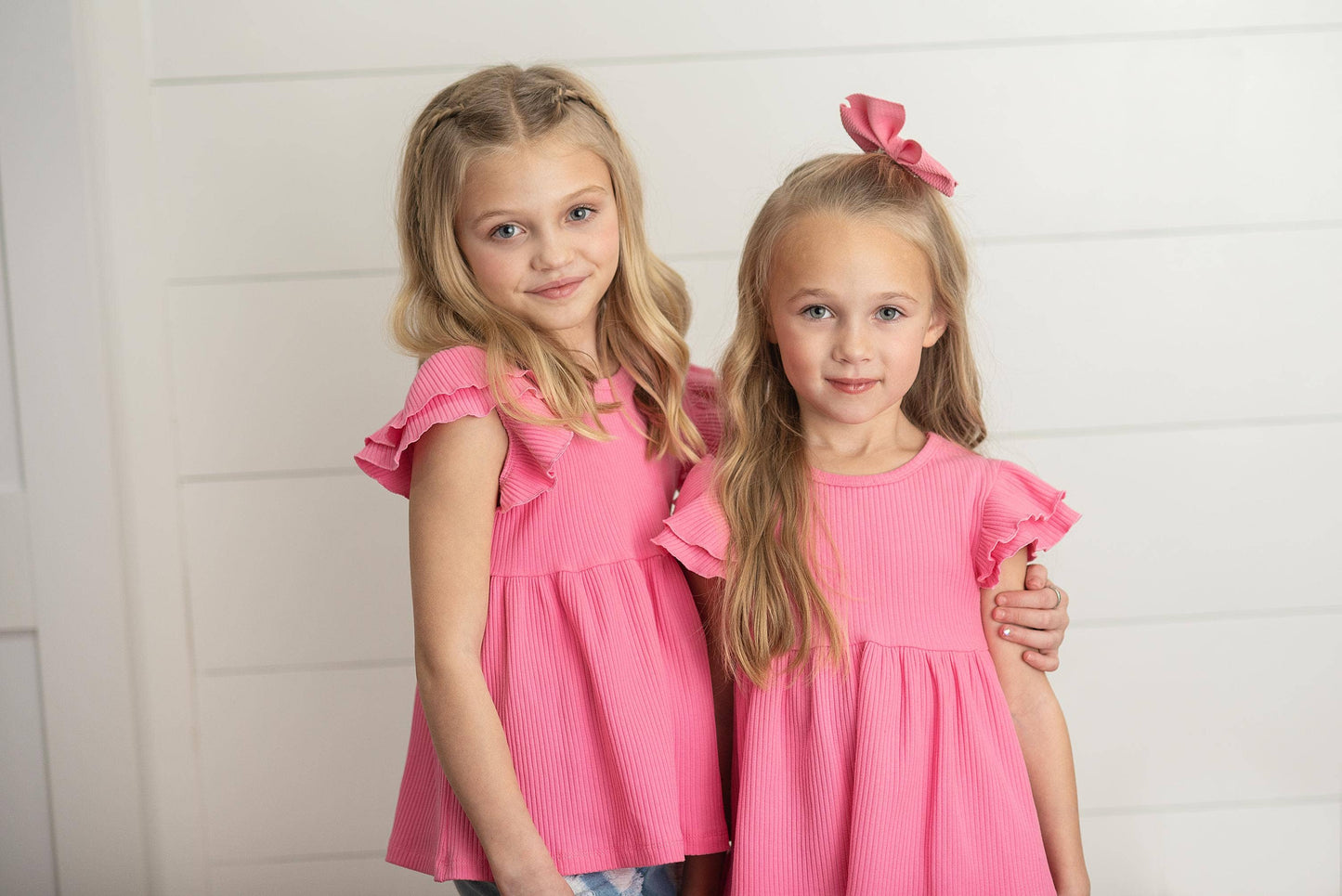 Bright Pink Double Ruffle Flutter Sleeve Top