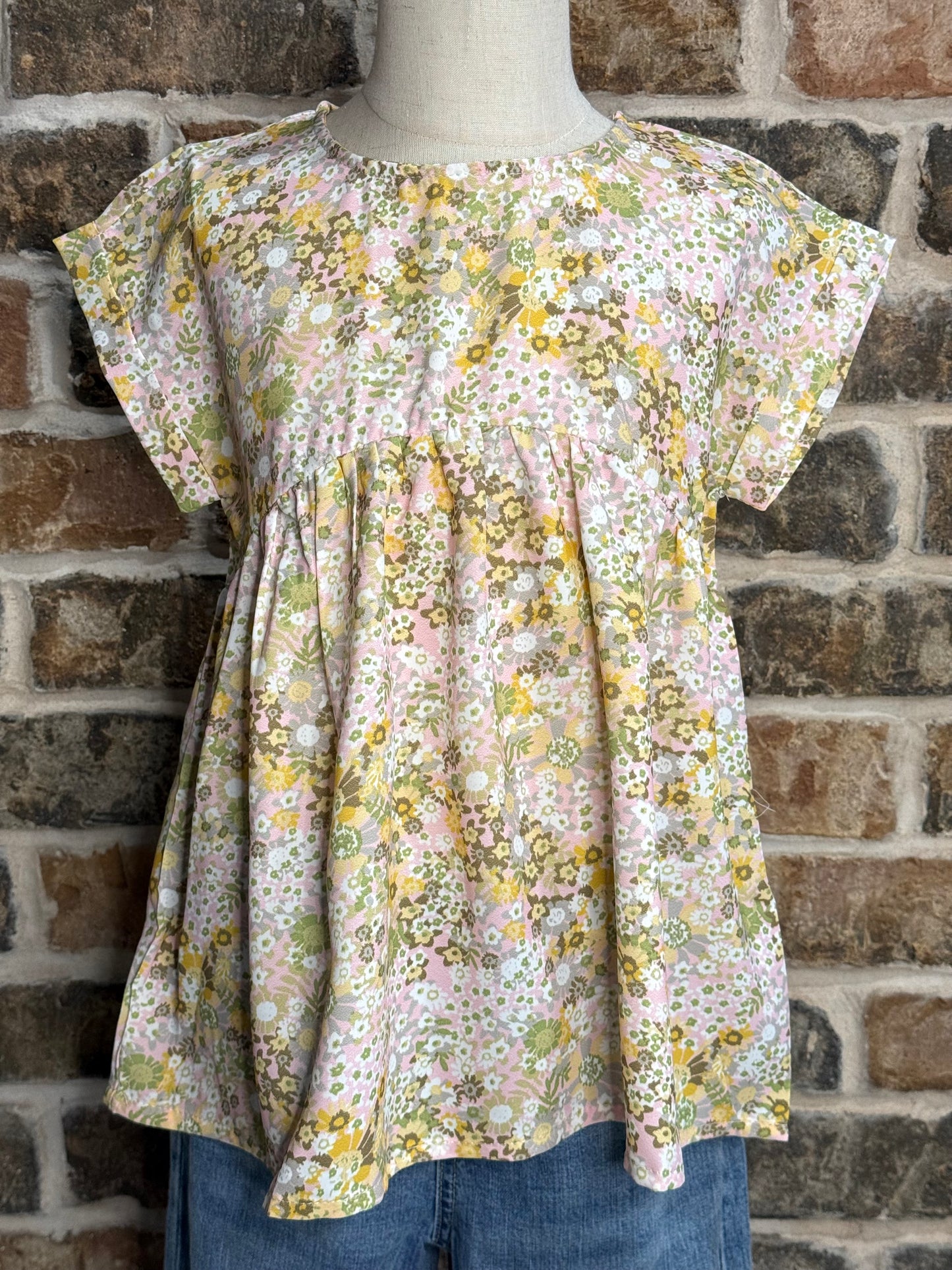 Floral Roll Sleeve Peplum Top