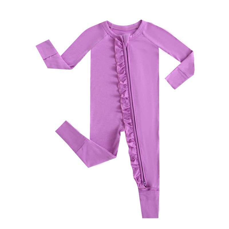 Luxie Lavender Ruffled Romper NICU Friendly