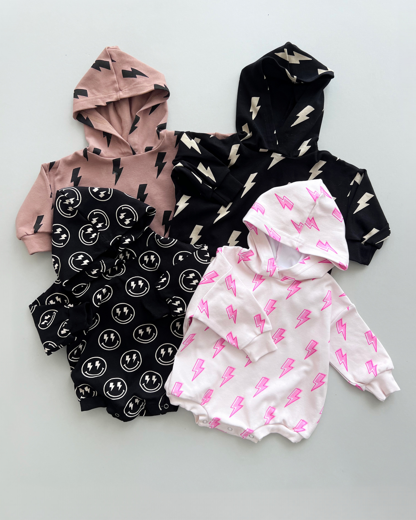 Hooded Bubble Romper | Mocha Bolts: 12-18M
