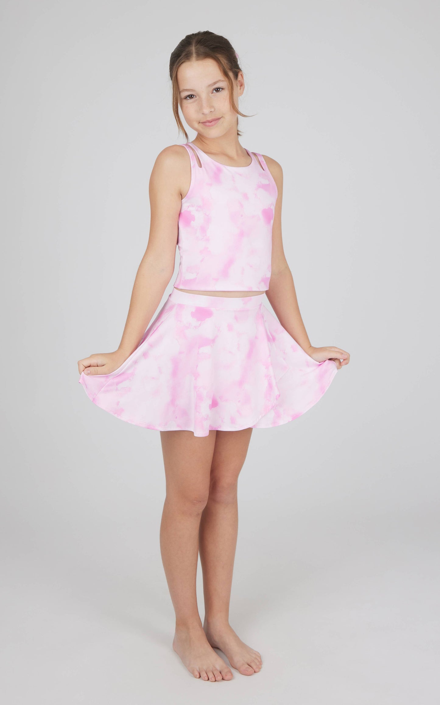 Cut Out Tank + Active Skort + Scrunchie Set | Pink Smudge Tie Dye