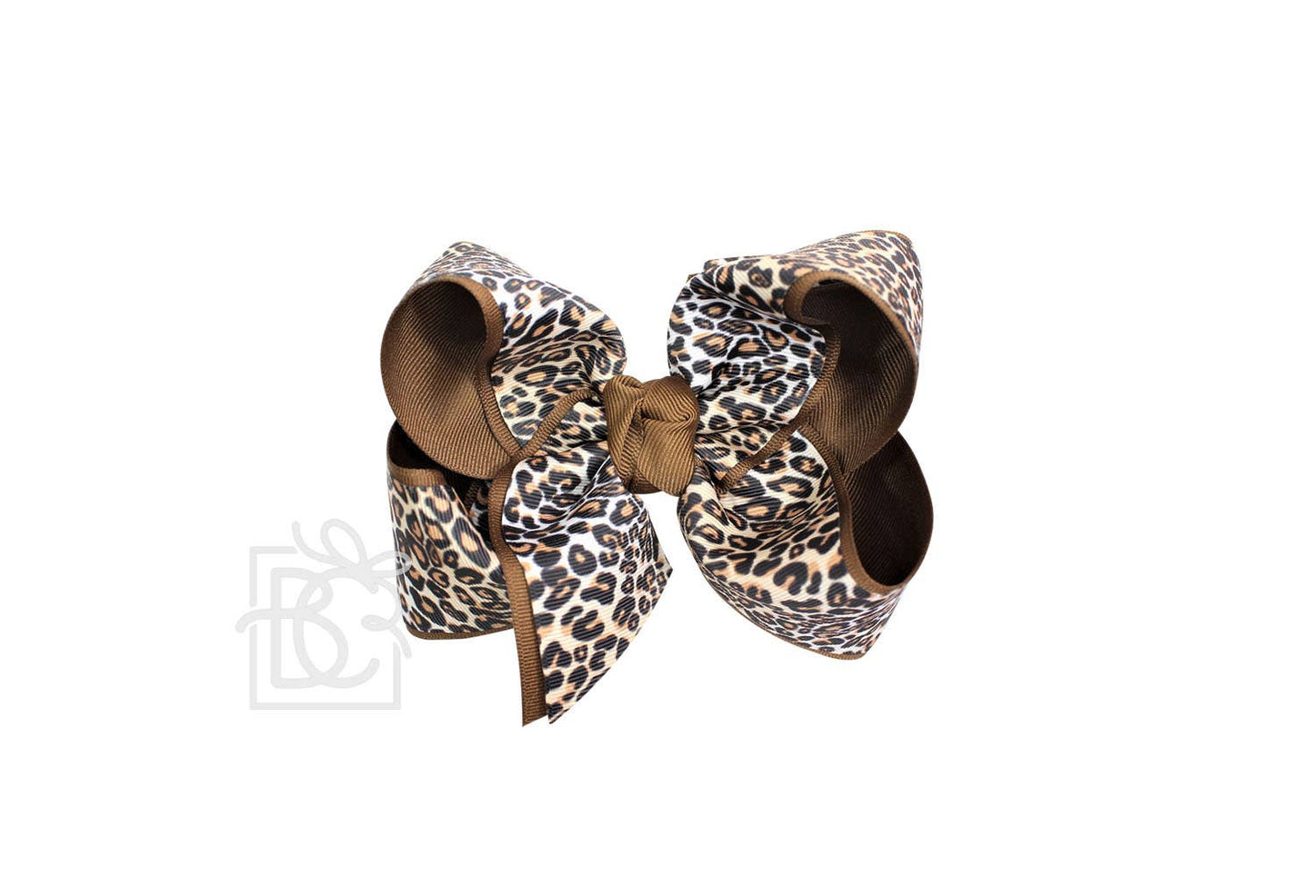 LAYERED LEOPARD BOW ON CLIP: 6.5" Jumbo - 2.25" & 2" Ribbons on Lg. Alligator Clip / OATMEAL/MULTI LEOPARD