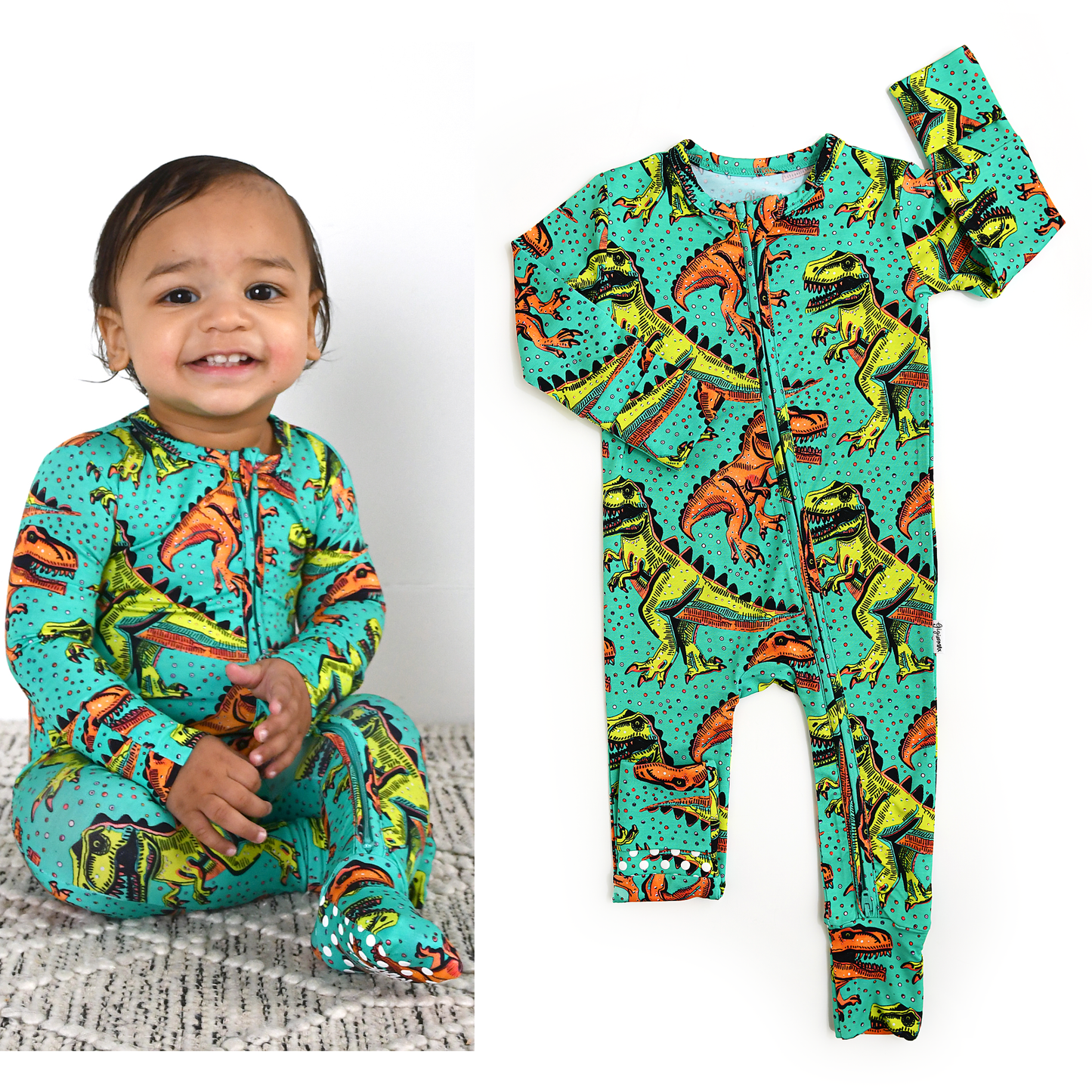 Drew Dino Bamboo Sleepies Two Way Zip