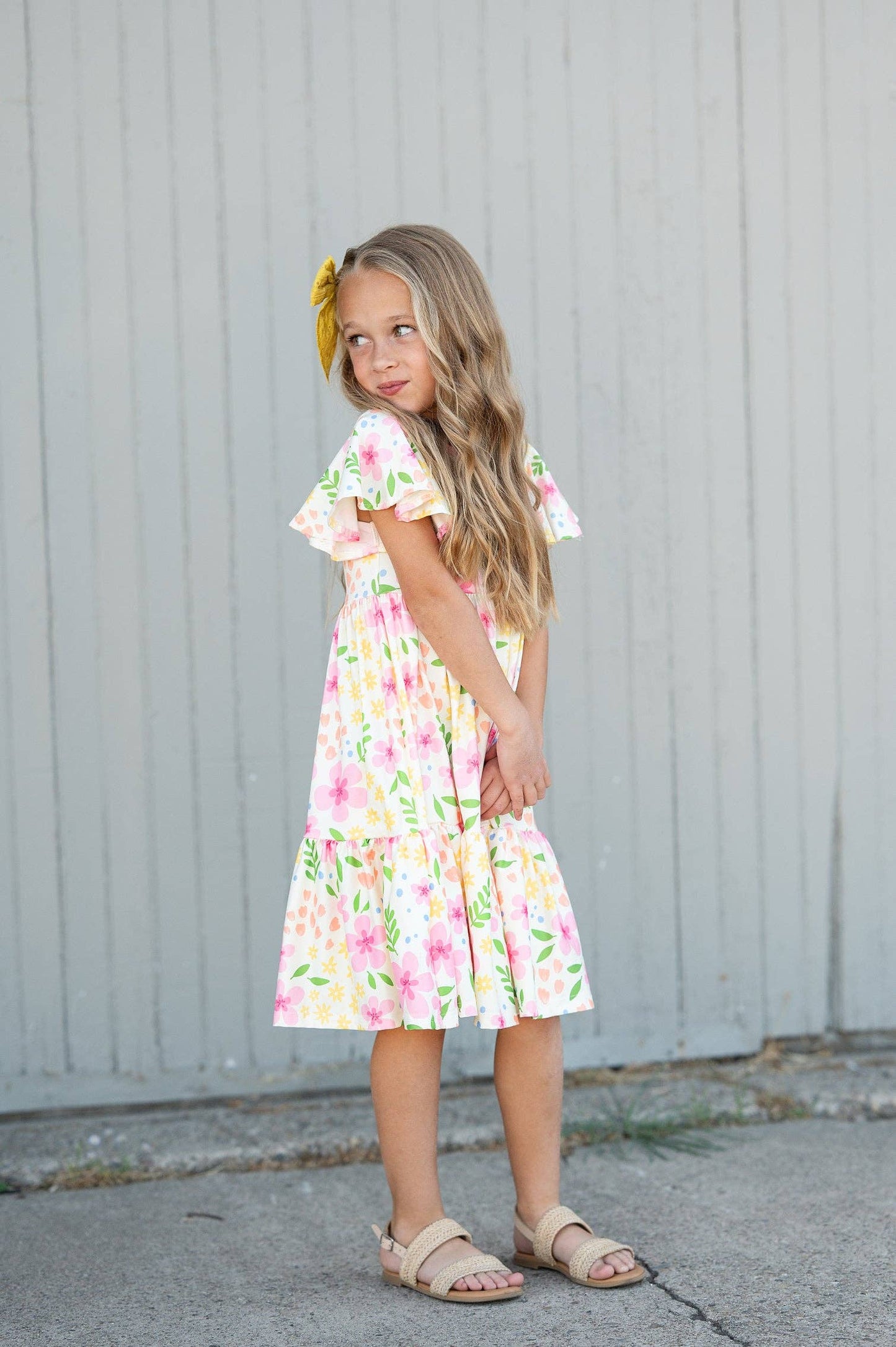 Emma Dainty Spring Floral Flutter Sleeve Twirl Dress