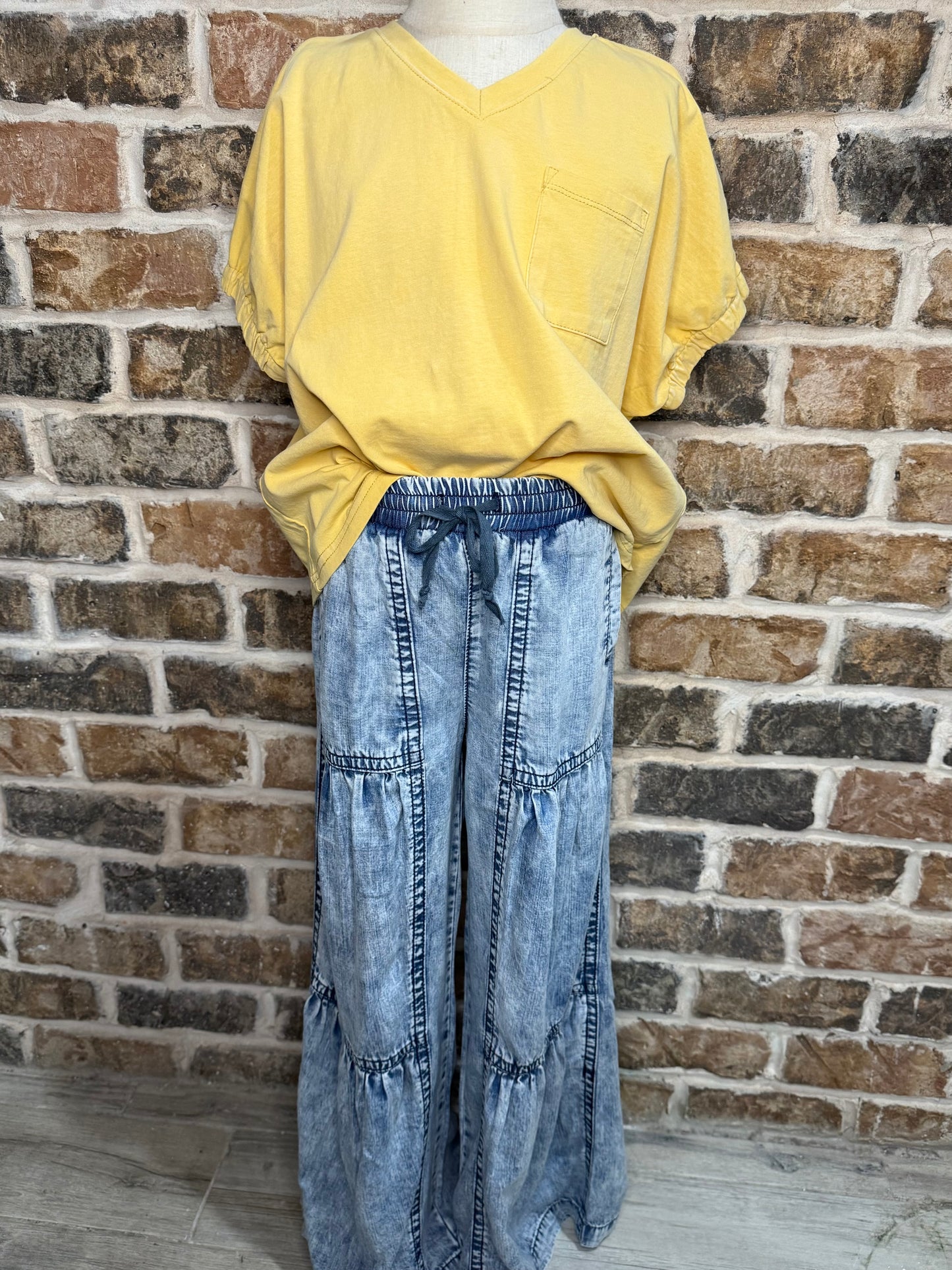 Garment Washed V-Neck Slouchy Pocket Tee - Butter
