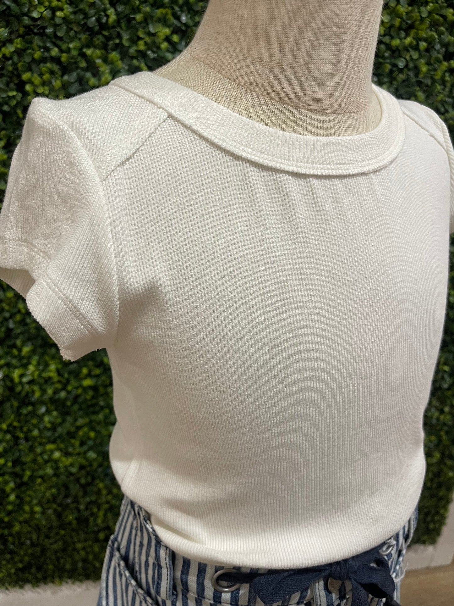 Rib Exposed Cap Sleeve Tee | White