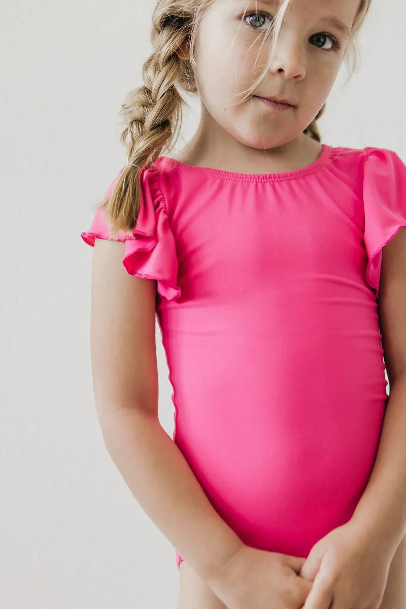 Hot Pink Flutter Sleeve Leotard